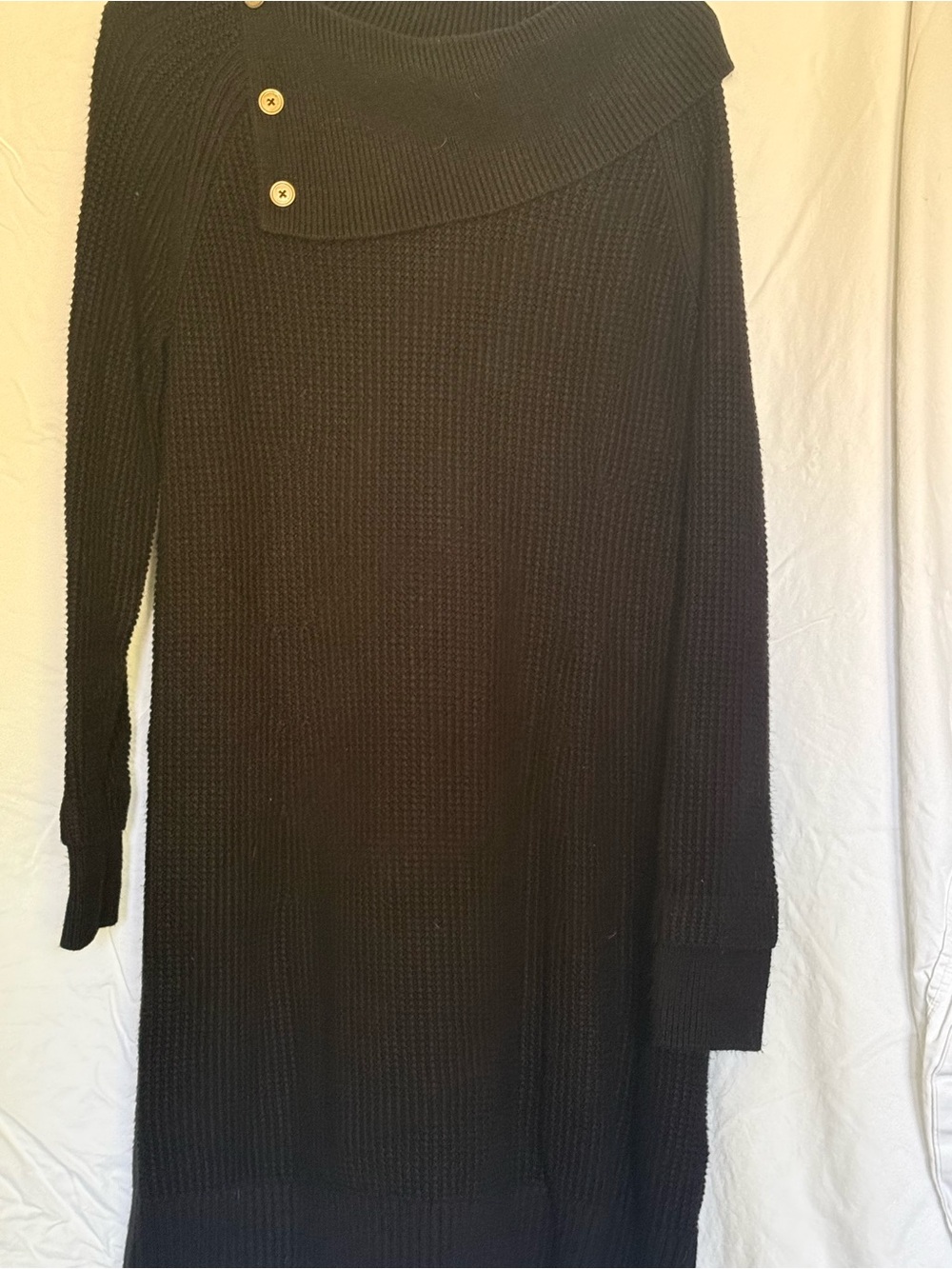 Market & Spruce Black Button-Accent Cowl Neck Sweater Dress